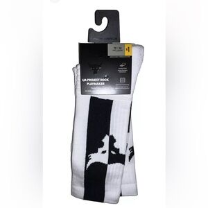 Under Armour UA Project Rock Playmaker Crew Socks 1 Pair Men 12-16 White w Black